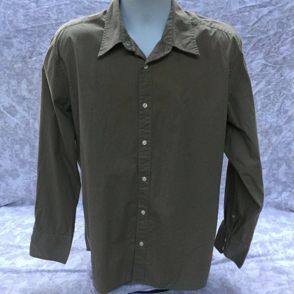 PURE STUFF Tan Brown Button Down Long Sleeve Shirt